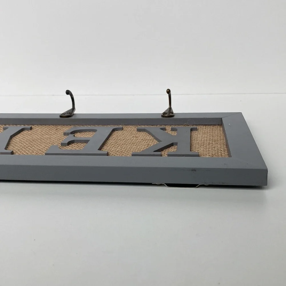 Decorative Gray Key Sign with Hooks